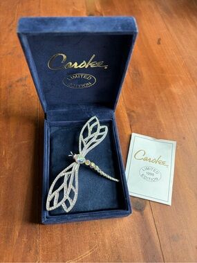 Carolee Iridescent Crystal Dragonfly Brooch with Silver Tone